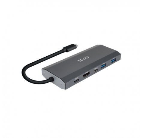 Tooq TQE-2241G Caja Externa M.2 NVME PCIe USB3.1 Gen2 Aluminio - Color Gris + Dock 6 en 1 - 1xHDMI 2.0 4K@60Hz, 2xUSB-A 3.0, 1xUSB-C, 1xUSB-C PD 100W