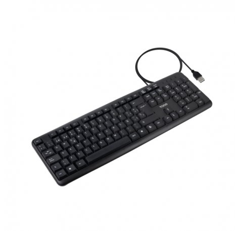 Tooq TQK-2002-B Teclado USB - Patas Plegables para Inclinacion Ajustable - Cable 1.35m - Disposicion QWERTY ES - Color Negro