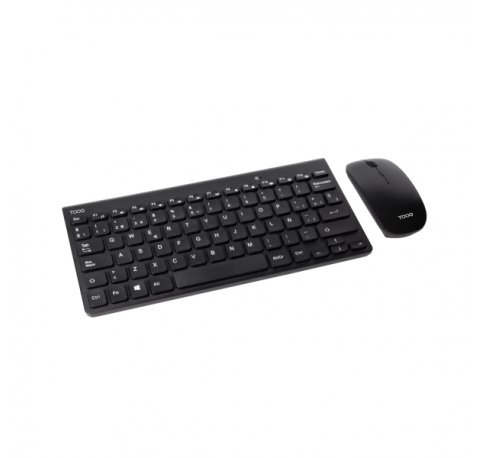 Tooq TQKMW-3101-B Pack de Teclado Inalambrico Compacto - Disposicion QWERTY ES + Raton Inalambrico 1600dpi - Slim - 4 Botones - Uso Ambidiestro - Color Negro