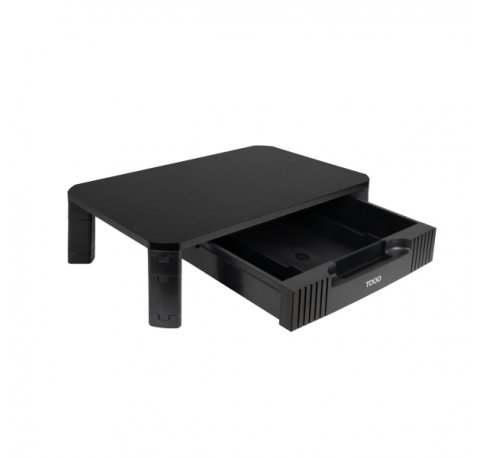 Tooq Soporte Elevador para Monitor o Portatil - Cajon de Gran Capacidad - Almohadillas Antideslizantes - Regulacion de Altura - Peso Max. 20kg - Color Negro
