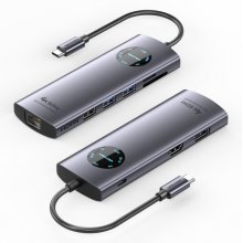 Vention Estacion de Docking 9 en 1 - 100W - Cable USB-C de 15cm Integrado - HDMI 4K - Displayport - Ethernet RJ45 - USB-C - Tarjeta TF - SD - 3xUSB-A - Power Delivery - Color Gris