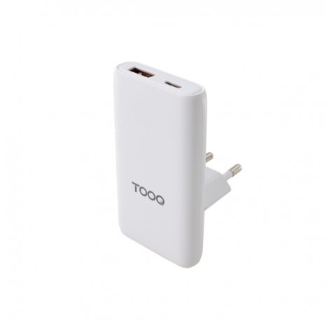 Tooq Adaptador de Viaje - Compatibilidad con EU, KR, UK - Tecnologia GaN 65W - Puerto USB-C PD y USB-A QC - Color Blanco