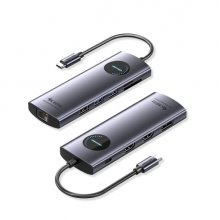 Vention Estacion de Docking 10 en 1 - 100W - Cable USB-C de 15cm Integrado - 2xHDMI 4K - Ethernet RJ45 - Displayport - USB-C - Tarjeta TF - SD - 3xUSB-A - Power Delivery - Color Gris