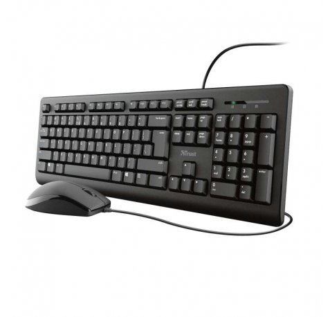 Trust TKM250 Pack USB Teclado 104 Teclas + Raton 3 Botones - Teclas Silenciosas - Resistente a Vertidos - Uso Ambidiestro - Cable de 1.80m - Color Negro