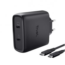 Trust Maxo Cargador de Pared - 65W - GaN - 2xUSB-C - Cable USB-C de 2m - Power Delivery - Plastico Reciclado - 30x63x97mm - Color Negro Trust Maxo Cargador de Pared - 65W - GaN - 2xUSB-C - Cable USB-C de 2m - Power Delivery - Plastico Reciclado - 30x63x97mm - Color Negro