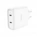 Trust Maxo Cargador de Pared - 65W - GaN - 2xUSB-C - Cable USB-C de 2m - Power Delivery - Plastico Reciclado - 30x63x97mm - Color Blanco