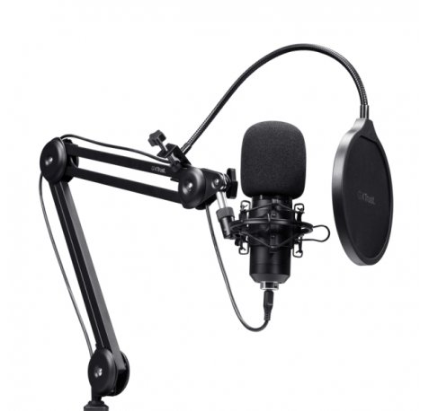 Trust GXT 270 Emita II+ Microfono de Estudio - Cable USB 2.5m - Filtro Antipop de Rejilla - Brazo Ajustable - Filtro Antiviento - 42x42x162mm - Color Negro