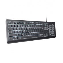 Trust Primo Teclado de Formato Completo con Cable USB-C - Retroiluminacion LED - Proteccion contra Derrames - 104 Teclas Silenciosas - Adaptador USB-A - 22x184x436mm - Color Negro