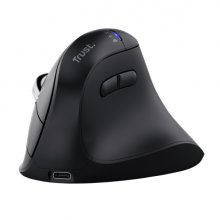 Trust Vyran Raton Inalambrico Ergonomico - Ajustable hasta 4800dpi - Bluetooth - Recargable - Receptor USB-A - Adaptador USB-C - Multidispositivo - Clic Silencioso - 75x84x116mm - Color Negro