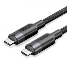 Vention Cable USB-C 3.2 - Potencia hasta 100W - Transmision 4K a 60 Hz - Longitud 1m - Recubrimiento de Nailon Trenzado - Velocidad hasta 10Gbps - Color Negro