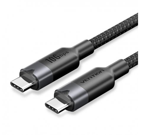 Vention Cable USB-C 3.2 - Potencia hasta 100W - Transmision 4K a 60 Hz - Longitud 1m - Recubrimiento de Nailon Trenzado - Velocidad hasta 10Gbps - Color Negro