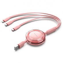 Vention Cable USB Multiple - Longitud Ajustable hasta 1.1m - Retractil - USB-A - 2xUSB-C - Lightning - Velocidad hasta 480Mbps - Color Rosa