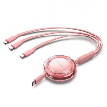 Vention Cable USB Multiple - Potencia Maxima 100W - Retractil - Longitud Ajustable hasta 1.1m - USB-A - 2xUSB-C - Lightning - Velocidad hasta 480Mbps - Color Rosa