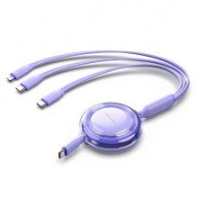 Vention Cable USB Multiple - Potencia Maxima 100W - Retractil - Longitud Ajustable hasta 1.1m - USB-A - 2xUSB-C - Lightning - Velocidad hasta 480Mbps - Color Morado