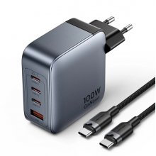 Vention Cargador de Pared - 100W - GaN - Cable de 1m Incluido - 3xUSB-C - USB-A - Carga Rapida - Color Gris