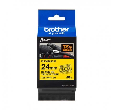 Brother TZeFX651 Cinta Laminada Flexible Original de Etiquetas - Texto negro sobre fondo amarillo - Ancho 24mm x 8 metros
