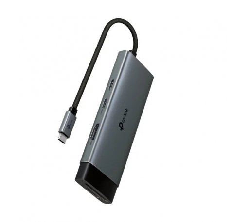 TP-Link UH7020C Hub 7 en 1 - Power Delivery 100W - HDMI 4K - 2xUSB-C - 2xUSB-A - SD - MicroSD - Cable USB-C de 18cm - Aluminio - Plug and Play - Color Negro y Gris