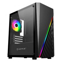 Unykach MIni Glayze Caja Micro-ATX - Iluminacion ARGB - Ventana Lateral Cristal Templado - USB-A 2.0/3.0 y Audio - 1 Ventilador 120mm RGB Instalado - Color Negro