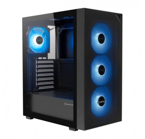 Unykach Revelat Mesh Compact Edition Caja ATX, Micro ATX, ITX - Lateral de Vidrio Templado - 3.5", 2.5" - USB-A 2.0, USB-3.0 y Audio - 4 Ventiladores ARGB - Soporta Refrigeracion Liquida - Color Negro