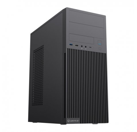 Unykach Aero C360 Caja ATX - Fuente de Alimentacion 500W Incluida - Soporte para 5,25" 3.5" y 2.5" - USB-A 2.0/3.2 / tipo C y Audio - Color Negro