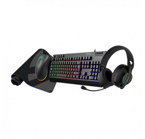 Unykach Pack Gaming NOVA 4in1 USB Teclado Multimedia + Raton 7200dpi + Auriculares con Microfono + Alfombrilla XL - Teclado PortuguÃ©s - Color Negro