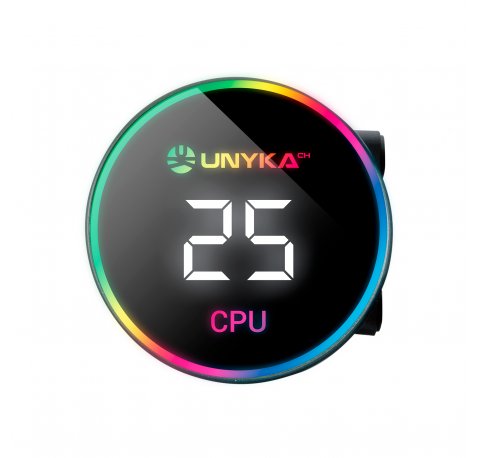 Unykach Aquastorm 360 Kit de Refrigeracion Liquida - 3 Ventiladores de 120mm - Iluminacion RGB - Visualizacion Temperatura CPU - Tubo de 38mm