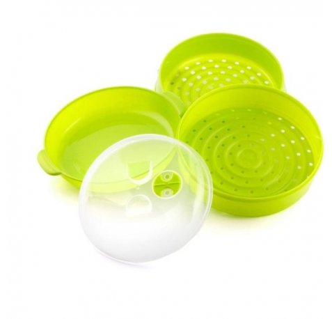 Innovagoods Fresh Vaporera Doble para Microondas - Doble Compartimento - Valvula de Vapor - Material Resistente - Facil Limpieza - Color Verde Lima