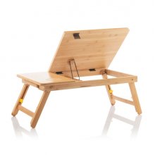 Innovagoods Lapwood Soporte para Portatil de Bambu - Plegable - Inclinacion Ajustable - Cajon - Posavasos - 53.5x21-27x34cm - Color Madera