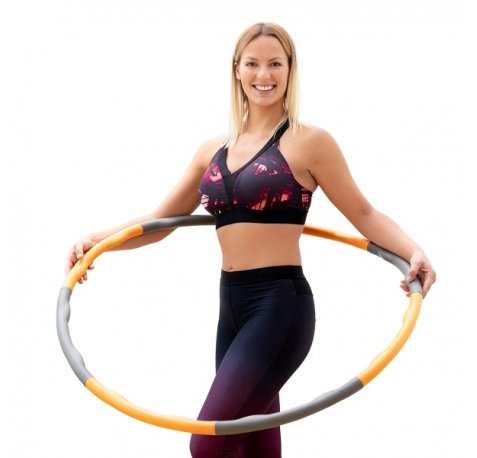 Innovagoods O-Waist Aro de Fitness Desmontable - Recubierto de Espuma - Multideporte - Diametro Ajustable - Polipropileno - Color Gris y Naranja