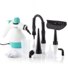 Innovagoods Limpiador a Vapor - 1000W - Autonomia hasta 20Minutos - Capacidad 350ml - Presion 3bar - Cable 2.8m - IPX4 - Incluye Accesorios - Boton de Seguridad y Tapa - Color Blanco y Azul