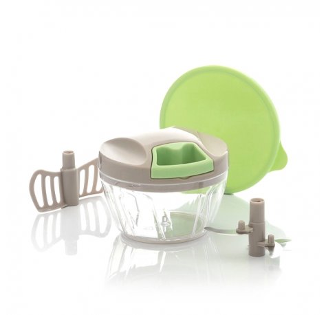 Innovagoods Spinop Mini Picadora Manual - Capacidad 400ml - Incluye Accesorios - Facil Limpieza - Compacto y Ligero - 2.5x9.5x12.5cm - Color Verde y Gris