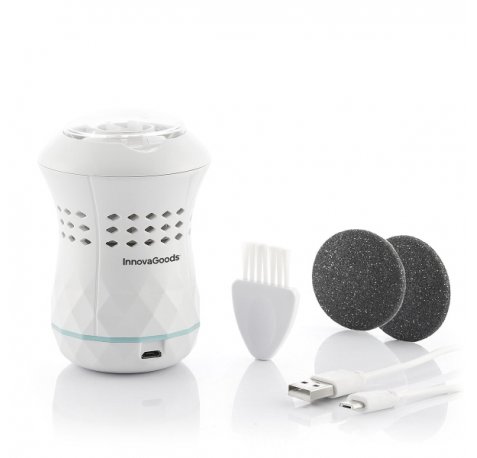 Innovagoods Sofeem Lima de Pedicura - Aspirador Integrado - 2 Velocidades - Bateria 400mAh - Indicador LED - Recargable - Facil Limpieza - 6.5x10cm - Color Blanco