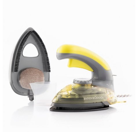 Innovagoods Velyron Mini Plancha de Viaje 2 en 1 - Potencia 800W - Cabezal Quitapelusas - Regulable de 80 a 200Â°C - Capacidad 80ml - Incluye Accesorios - Mango Giratorio - Color Amarillo