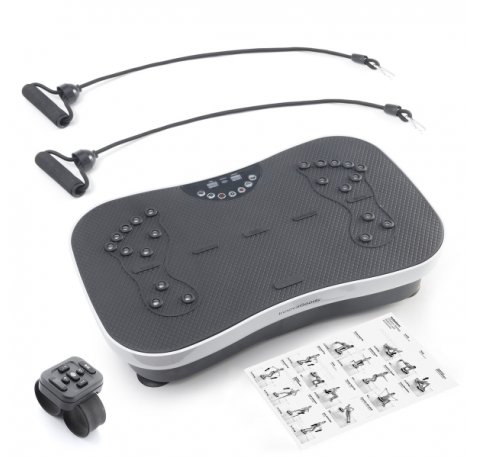 Innovagoods Vybeform Plataforma Vibratoria de Entrenamiento - Potencia 200W - Incluye Accesorios - Ergonomico - hasta 120kg - Mando a Distancia - Guia de Ejercicios - Color Negro y Blanco