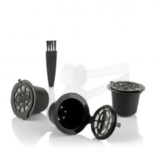 Innovagoods Recoff Pack de 3 Capsulas de Cafe Reutilizables - Acero Inoxidable - Facil Limpieza - Compatible con Cafeteras Nespresso - Sostenible y Ecologico - 3.9x3cm - Color Negro