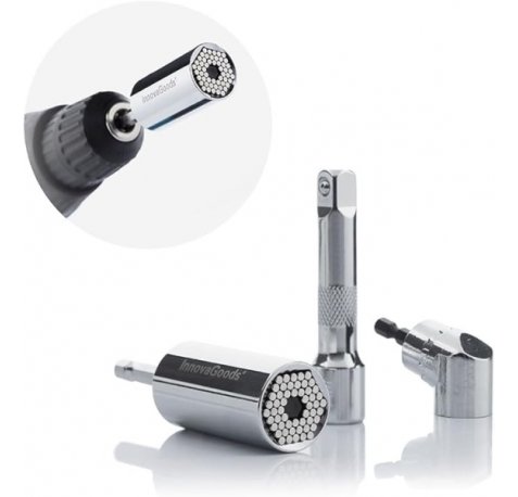 Innovagoods Uniscrew Llave de Vaso Universal - Incluye Accesorios - Multifuncion - Tornilleria Entre 7-19mm - 2.5x5cm - Color Plateado