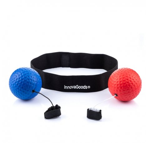 Innovagoods Balxing Set de Pelotas de Entrenamiento de Reflejos - Multifuncion - Incluye 2 Pelotas - Ajustable - Cierre con Velcro - Color Azul y Rojo