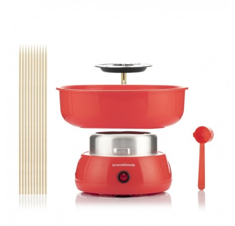 Innovagoods Cantty Maquina de Algodon de Azucar - Potencia 450W - Facil de Limpiar - Incluye Palos y Cuchara - Ideal para Fiestas - Color Rojo