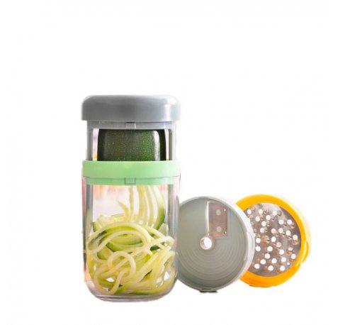 Innovagoods Vigizer Cortador de Verduras en Espiral y Rallador - 3 Tipos de Corte - Libre de BPA - Compacto y Desmontable - Incluye Protector de Dedos - Facil Limpieza - Incluye Recetario - Color Gris