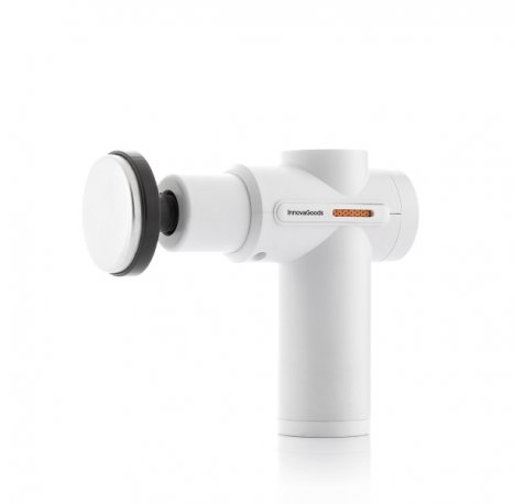 Innovagoods Masajeador Pistola de Masaje Muscular con Calor y Frio - 6 Cabezales Intercambiables - 6 Velocidades - Pantalla LCD - Recargable por USB