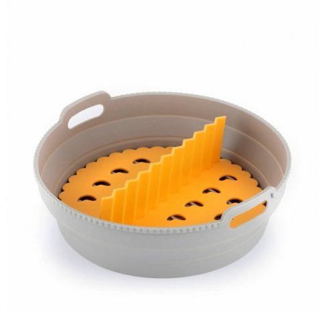 Innovagoods Fliynner Cesta de Silicona para Freidora de Aire - Antiadherente - Plegable - Apto Lavavajillas - Multifuncion - Libre de BPA - 21.5x7cm - Color Gris y Naranja