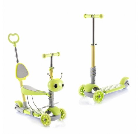 Innovagoods Scuvol Patinete Infantil Evolutivo 3 en 1 - Ruedas de 12cm - Soporta hasta 40kg - Incluye Accesorios - Altura Ajustable en 3 Niveles - Manillar Antideslizante - Color Verde y Gris