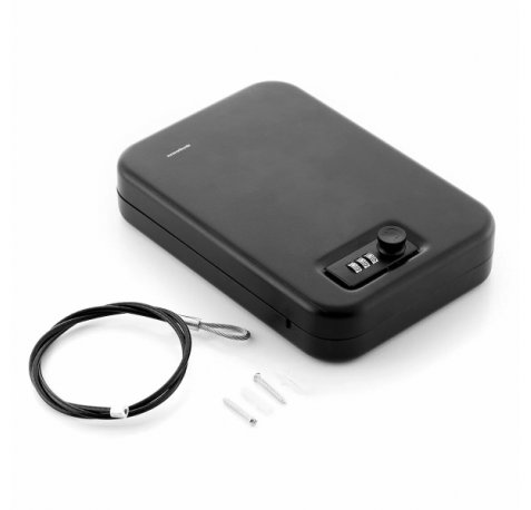 Innovagoods Prisaven Caja de Seguridad Portatil - Cable de Acero - Incluye Accesorios - Multifuncion - Cerradura de Combinacion - 24.5x5.5x16.5cm - Color Negro