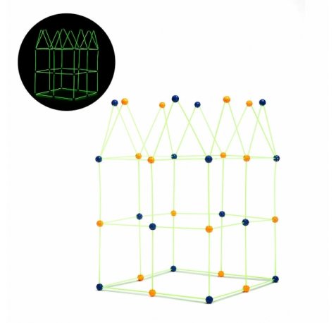 Innovagoods Builkitt Juego de Construccion de Fuertes - 155 Piezas - Fluorescente - Tela de 120x150cm - Bolsa de Transporte - Multicolor