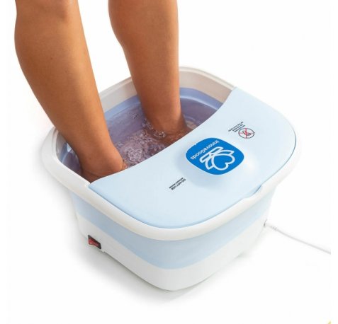 Innovagoods Footopy Spa para Pies Plegable con Rodillos e Hidromasaje - 500W - Capacidad 10L - Cable 160cm - Temperatura Regulable - Multifuncion - 38.5x11x37.5cm - Color Azul y Blanco