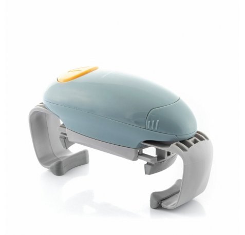 Innovagoods Lloucan Abridor de Botes y Tarros Electrico - Automatico - Facil de Usar - Ajustable - Funciona con 2 Pilas Aa - Autoapagado - 19.5x10.8x6.7cm - Color Gris y Azul
