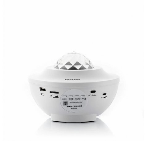 Innovagoods Sedlay Proyector de Estrellas con Altavoz - Bluetooth - Cable 145cm - Luz LED - Temporizador - Antideslizante - Apagado Automatico - 17x12.5cm - Color Blanco