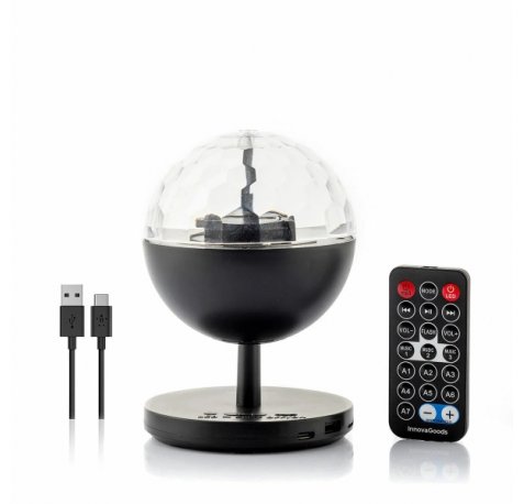 Innovagoods Istarlyt Proyector LED Recargable con Altavoz - Bluetooth - Bateria 800mAh - Mando a Distancia - Funcion Rotativa - Antideslizante - 10.7x15.3cm - Color Negro