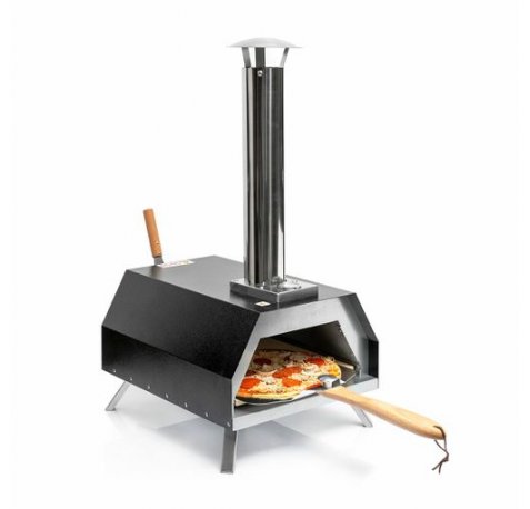 Innovagoods Pizzahven Horno para Pizza con Dispensador de Pellets - Control de Temperatura - Incluye Accesorios - Facil Transporte - 42x81x80cm - Color Negro y Acero