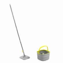 Innovagoods Selimop Fregona de Microfibra Giratoria - Cubo Separador de 2.5L con Autolimpieza - Palo Desmontable de 156cm - 2 Mopas Incluidas - 30x18x29.5cm - Color Amarillo y Gris